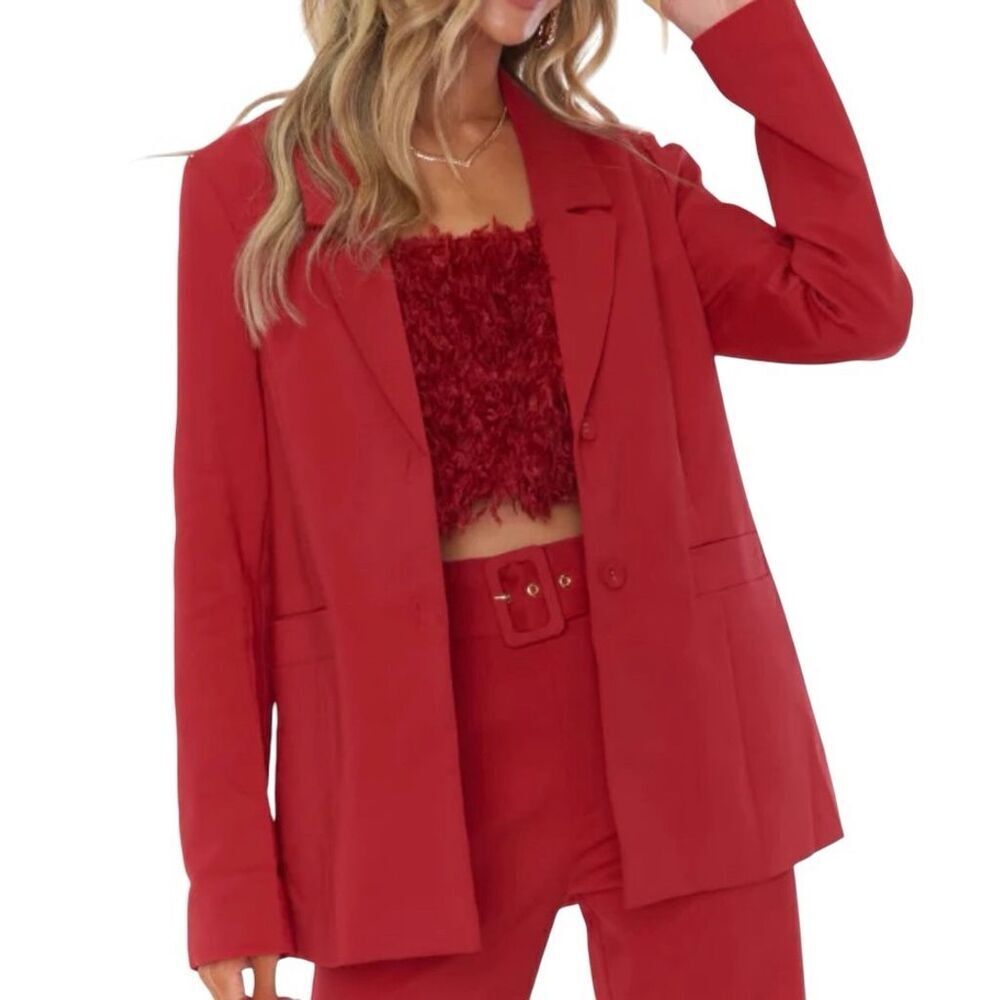 Show Me Your Mumu Women's Red Major Blazer Jacket Suit Coat Size L
